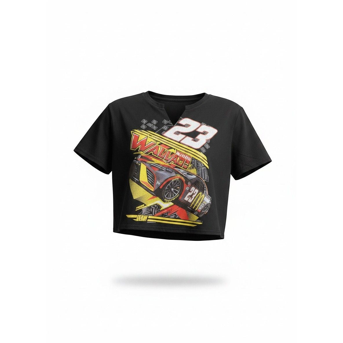 Sweet Plus Savage black cropped t-shirt with a graphic print of a racecar and the number 23.
